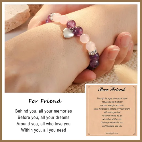 Miniatura 2 de HGDEER Natural Stone Heart Friendship Braceles for Best Friend Bestie with Gift Message Card, Suitable as a Gifts on Birthday Graduation Mothers Day