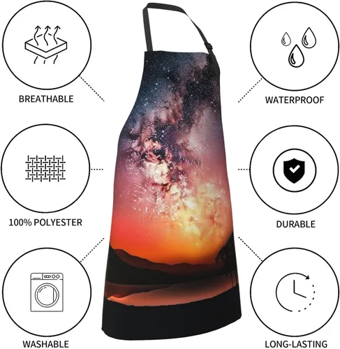 Miniatura 5 de Waterproof Apron with 2 Pockets Glowing Sunset Starry Sky Adjustable Bib Aprons for Cooking Kitchen