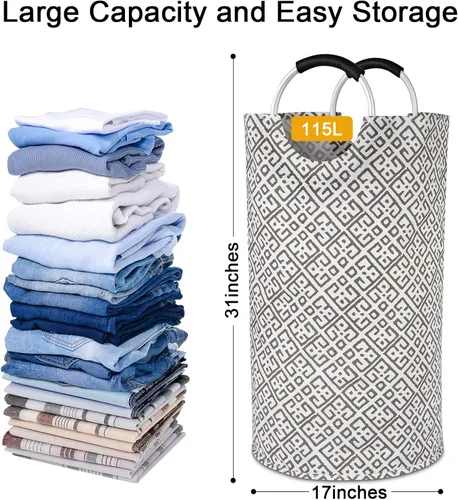 Miniatura 3 de Dalykate Cesta de lavandería extragrande de tela Oxford plegable de 115 litros, bolsa de lavandería plegable con asas, impermeable, portátil, cesta