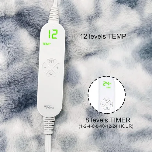 Miniatura 4 de GOQO TOMO Manta Eléctrica Térmica 50" x 60" Throw Wrap con 12 Niveles de Calefacción para Uso en Casa y Oficina Gris Degradado-H60 12 Heating