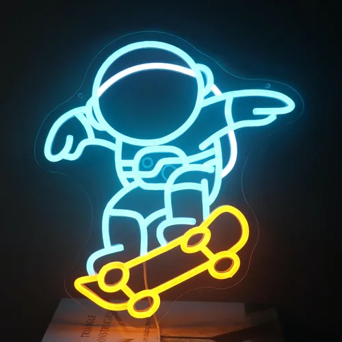 "Astronaut Skateboarding" Space Adventure Light - Arte de pared LED genial y que desafía la gravedad para sala de juegos, dormitorio, decoración de