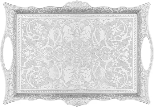 Miniatura 6 de Alisveristime Bandeja otomana de Zamak turco con motivos tradicionales, ideal para café y té, bandeja para seis personas (14.5 x 9.85 pulgadas)