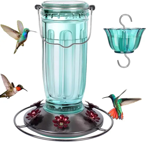 Miniatura 12 de Kingsyard Comedero de vidrio para colibríes para exteriores, comedero para pájaros silvestres con 6 puertos de alimentación para colgar para patio