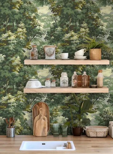 Miniatura 5 de Papel tapiz de bosque para despegar y pegar, papel de contacto verde, papel tapiz de árbol de bosque, papel tapiz botánico de bosque, autoadhesivo