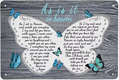 Letrero de metal con texto en inglés "As I Sit in Heaven" de 8 x 12 pulgadas para dormitorio, cafetería, hogar, bar, bar, cafetería, cocina, baño,