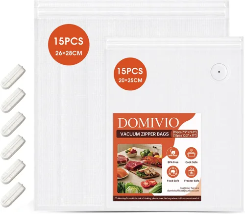 Miniatura 13 de Bolsas selladoras al vacío con doble cremallera, bolsas reutilizables sin BPA, bolsas de almacenamiento de alimentos para preparación de comidas