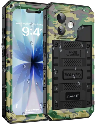 Miniatura 31 de Beasyjoy - Funda impermeable para iPhone 13 Pro, carcasa de metal con protector de pantalla integrado, carcasa protectora de cuerpo completo de Negro