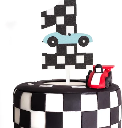 Miniatura 12 de Decoración para pastel de primer cumpleaños de auto de carreras, decoración de cumpleaños de auto de carreras, decoración de madera marrón y blanca