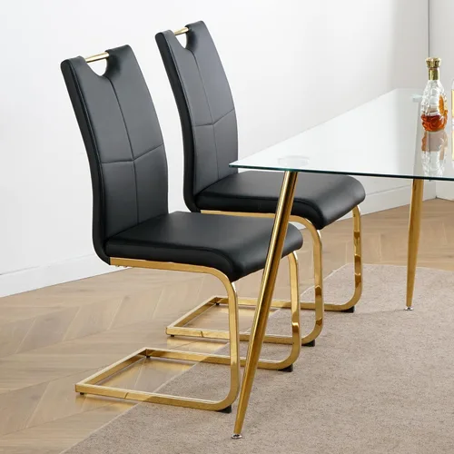 Juego de 2 sillas de comedor, modernas sillas de comedor con asiento acolchado de piel sintética, sillas laterales de comedor con respaldo alto sin