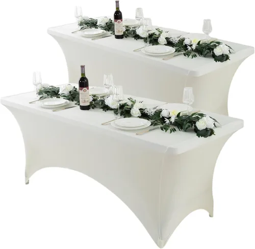 Miniatura 11 de Paquete de 2 manteles de elastano negro de 6 pies – Manteles ajustados – Mantel elástico de ajuste universal para mesas plegables – Sin arrugas