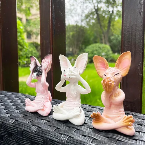 Miniatura 3 de Juego de 3 estatuas de gato Sphynx sabio Ver escuchar hablar no mal Zen meditando yoga gatos estatuilla esculturas de Buda 3.3 pulgadas de alto