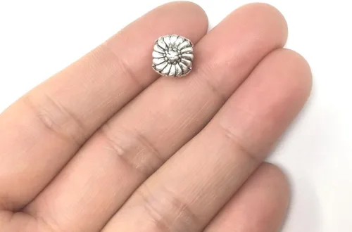 Miniatura 3 de 20 cuentas sueltas de gran agujero de flores en flor (agujero de 0.177 in) espaciador de metal plateado antiguo para bricolaje artesanía joyería