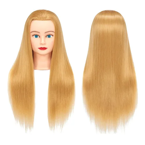 Miniatura 13 de Cabeza de Entrenamiento 26"-28" Cabeza de Maniquí para Peinado Maniquí de Cosmetología Cabeza de Muñeca Cabello de Fibra Sintética Modelo de Multi