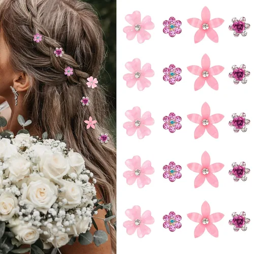 Miniatura 13 de YISSION Mini pinzas para el cabello negras con flores surtidas para mujeres y niñas, 20 pasadores de pelo florales de cristal, accesorios elegantes