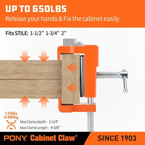 Miniatura 6 de PONY Paquete de 2 abrazaderas para gabinete, 8510 Cabinet Claw, abrazaderas de marco frontal para instalar gabinetes, límite de carga 440 libras