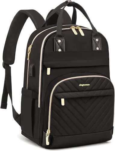 Miniatura 13 de Mochila para laptop para mujer, mochila de viaje de trabajo de 15.6 pulgadas con cargador USB, mochila universitaria impermeable, mochila
