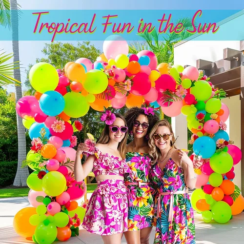 Miniatura 2 de Kit de arco de guirnalda de globos de fiesta mexicana, color rosa intenso, verde lima, naranja, rojo, azul, amarillo, arco iris, globos para el Día