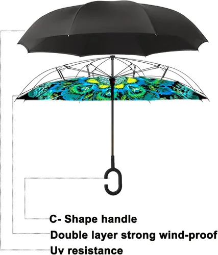 Miniatura 4 de MRTLLOA - Paraguas invertido de gran tamaño de 40/49/56 pulgadas - Sombrilla doble capa resistente al viento, con mango en forma de C y tamaño golf