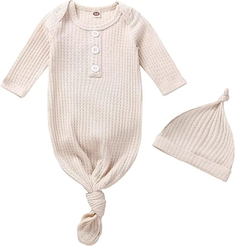 Twopumpkin Vestido de bebé anudado para recién nacido, niño o niña, traje de dormir unisex, recién nacido, bebé, conjunto de pijamas de invierno