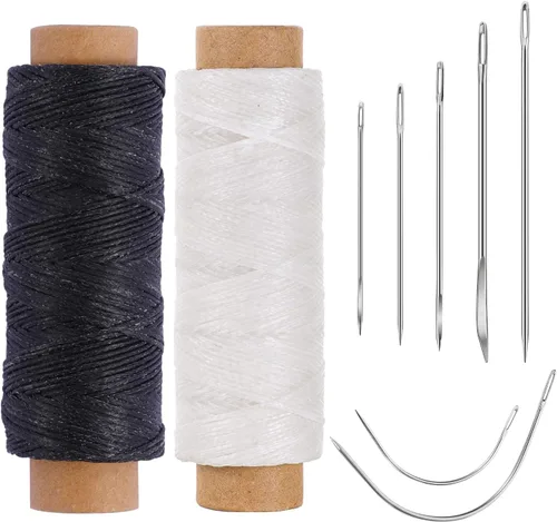 Miniatura 9 de Pimoys Hilo Encerado de 55 Yardas con 7 Agujas de Cuero para Costura a Mano Hilo Encerado Plano 150D Agujas de Reparación de Cuero para Coser Verde