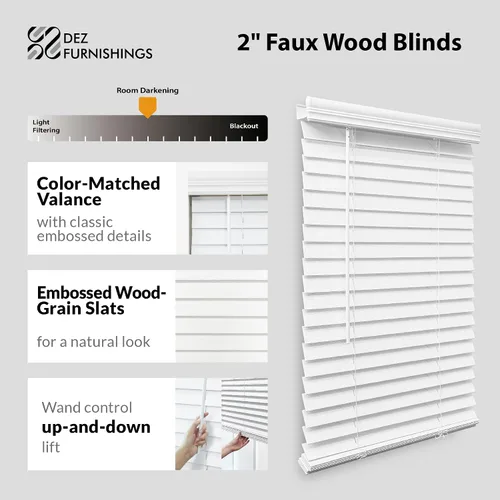 Miniatura 2 de DEZ FURNISHINGS Persiana inalámbrica de madera sintética de 2 pulgadas, 23 pulgadas de ancho x 72 pulgadas de alto, color blanco