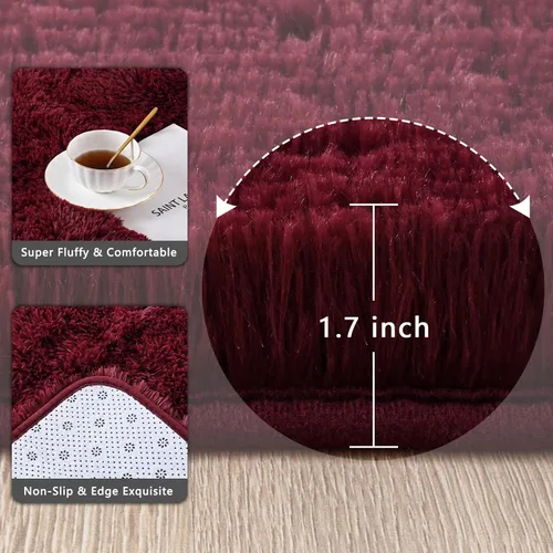 Miniatura 3 de Alfombras de pasillo de color rojo burdeos para dormitorio, sala de estar, alfombras de noche esponjosas de 2 x 4 pies, alfombra suave y lanuda