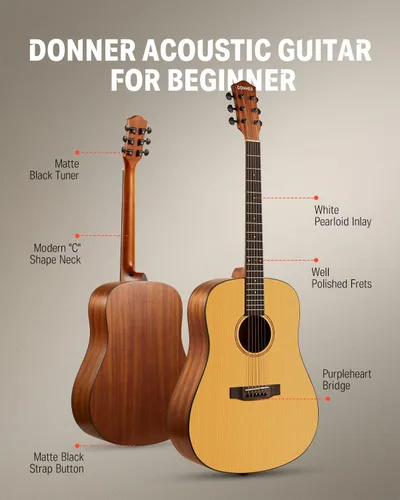 Miniatura 3 de Donner guitarra acústica negra para principiantes, adultos, adolescentes, kits de iniciación - Juego completo de guitarra acústica