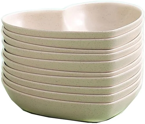 Juego de 10 platos llanos en forma de corazón, platos de 6 pulgadas, bandeja para frutas, aperitivos, sin BPA (beige)