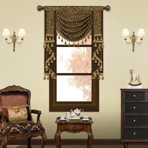 Miniatura 27 de Loom and Mill Cenefas de Cascada de Lujo para Ventanas, Elegante Cenefa de Cortinas Gruesas de Jacquard con Borlas para Sala de Estar, Dormitorio