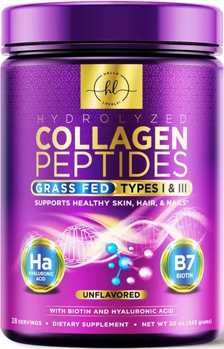 Polvo de péptidos de colágeno 0.71 oz por porción - Polvo de colágeno hidrolizado alimentado con pasto tipo I y III con ácido hialurónico y biotina