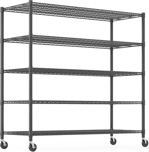 Miniatura 16 de Himimi Estantería de almacenamiento de alambre de acero resistente de 4 niveles, estantes de almacenamiento de metal ajustables con ruedas, estante