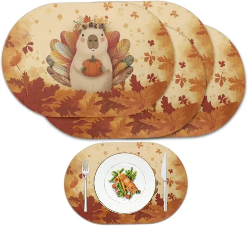 Miniatura 45 de Pumpkin Placemats Set of 4 Ghost Non Slip Washable Heat Resistant Place Mats 12x18 Inch Round Tablemats for Dining Kitchen Party Daily Table Decor