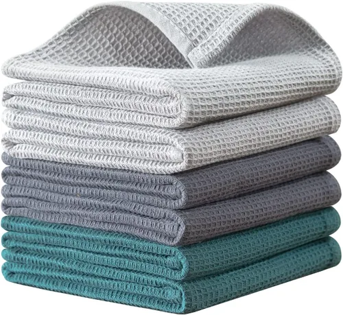 Miniatura 18 de QUILTINA Kitchen Dish Cloths 6 Pack, 12 x 12 Inches, 103% Cotton Waffle Weave Dish Towels, Super Absorbent Quick Drying, Beige