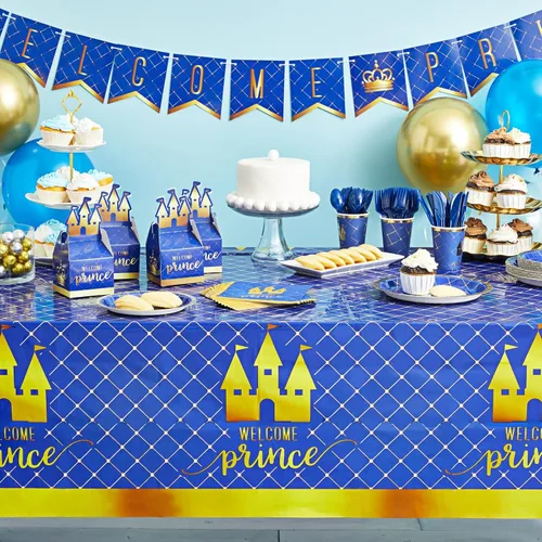 Miniatura 2 de BLUE PANDA Kit de decoración de baby shower de 219 piezas, tema del príncipe real y decoración de fiesta del príncipe, vajilla desechable y globos