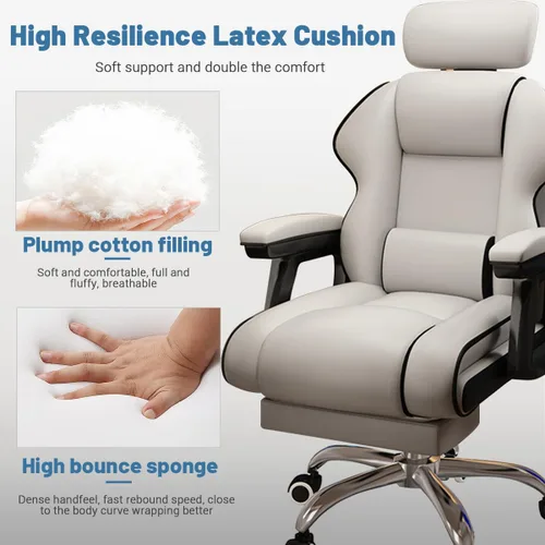 Miniatura 5 de Silla ejecutiva para computadora, silla de escritorio para oficina en casa, ángulo ajustable, ergonómica, de altura ajustable, sillas de piel Blanco