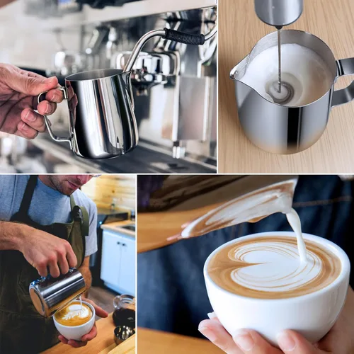 Miniatura 4 de Adorever Jarra espumadora de leche, taza espumadora de leche de acero inoxidable de 16 onzas y 16.2 fl oz, barra de café, cafetera de capuchino