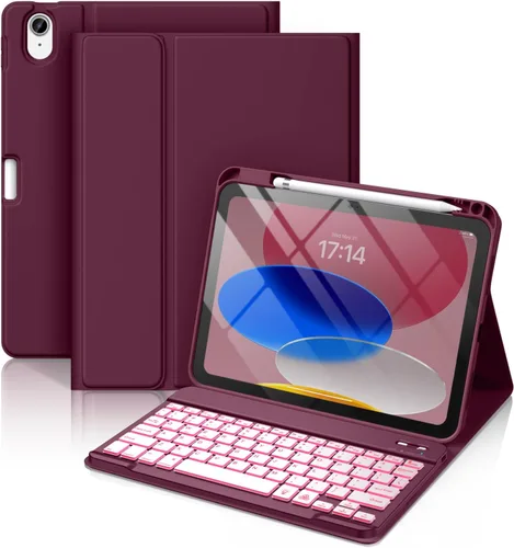 Miniatura 15 de Hamile Funda para iPad de 11ª y 10ª Generación con Teclado - 7 Colores Retroiluminados Inalámbrico Desmontable Funda Folio con Teclado y Soporte
