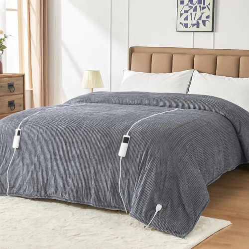 Miniatura 11 de Manta eléctrica Queen de 84 x 90 pulgadas con doble control, protección contra sobrecalentamiento, 10 niveles de calefacción y 1-8 horas 5 ajustes