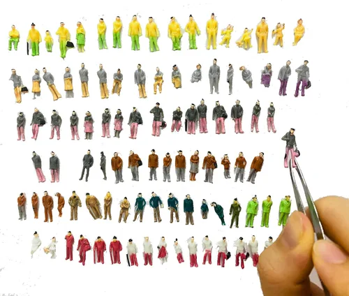 Miniatura 5 de Xafissy 100 piezas de figuras de escala HO, conjunto de personas en miniatura de resina pintada DIY, mixto sentado y de pie para escenas en miniatura