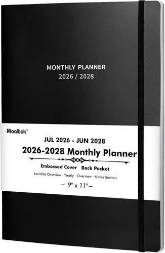 Agenda mensual 2026-2027, calendario de 2 años 2026-2027, enero 2026 a diciembre 2027, 9 x 11 pulgadas, agenda de 24 meses con cubierta en relieve,