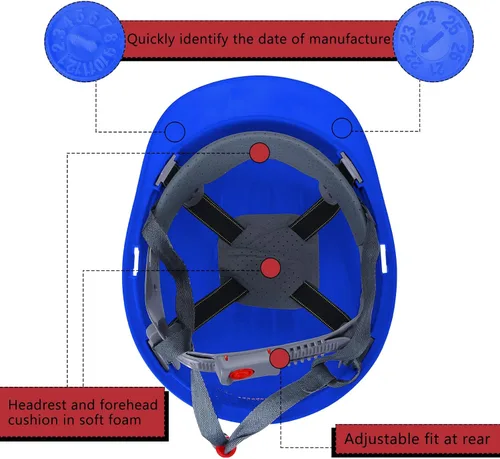 Miniatura 4 de Leumoi 20 Pack 4 Pt. Suspension Hard Hat Bulk Safety Helmets ABS Ratchet Hard Hats Adjustable Construction Hardhats with Vents and Cotton Brow Pad