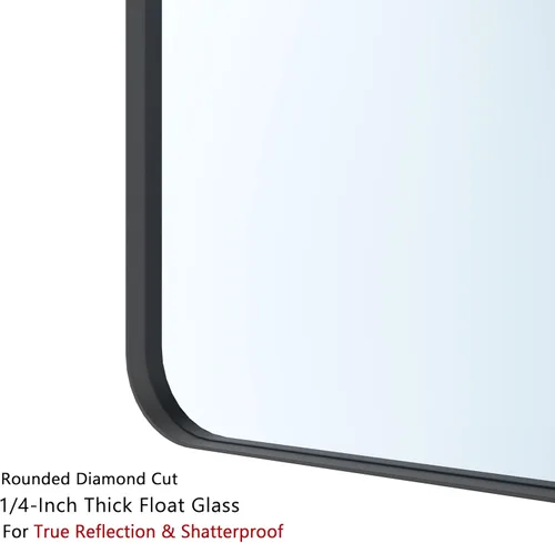 Miniatura 3 de VocalStar - Espejo de baño negro para pared, espejo de tocador de pared de baño con marco de metal rectangular redondeado de 24 x 36 pulgadas