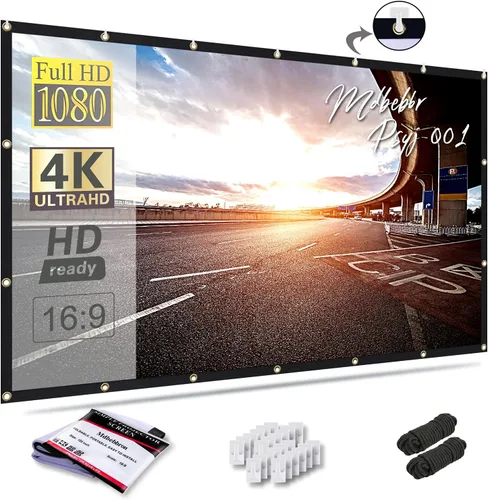 Mdbebbron - Pantalla de proyector de 120 pulgadas, 16:9, plegable, antiarrugas, portátil, pantallas de películas para cine en casa, soporte para
