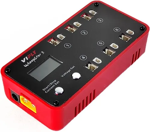 VIFLY WhoopStor V3 6 Puertos 1S LiPo Cargador y Descargador de Almacenamiento de Batería con Pantalla LCD Cargador Tiny Whoop con Conectores PH2.0 y
