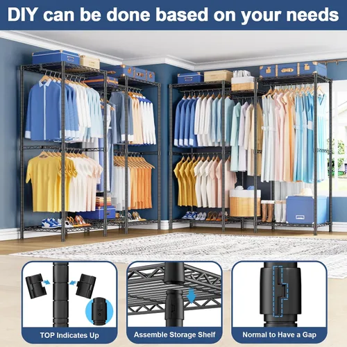 Miniatura 4 de Ulif E12 - Perchero independiente resistente con estantes, sistema de almacenamiento de ropa de metal para colgar ropa, 57.1 pulgadas de ancho x 16