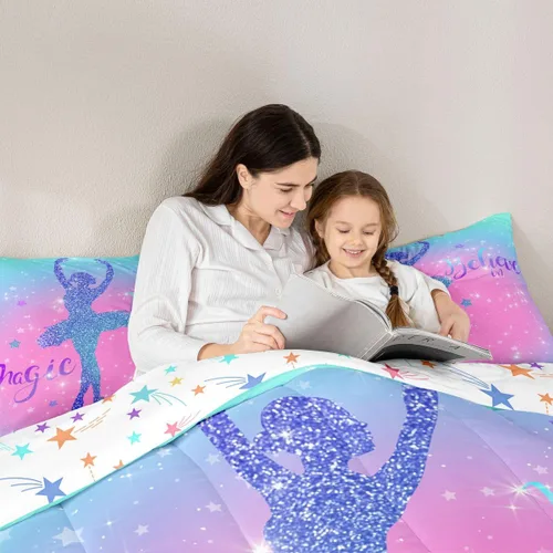 Miniatura 52 de Erosebridal Juego de ropa de cama de princesa de ballet, tamaño Queen, juego de edredón de 3 piezas para niñas bailarinas de ballet, lindo juego