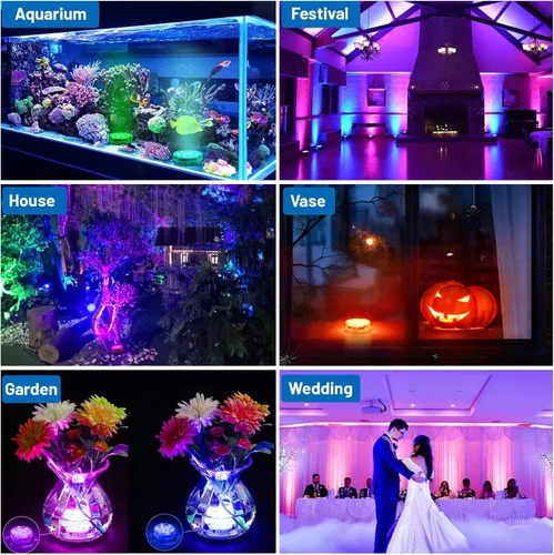 Miniatura 4 de YiaMia - Luces de bañera - 2 paquetes de luces LED RGB para piscina con batería, control remoto y ventosa para estanques, decoración, fiestas, spas