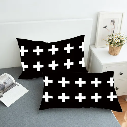 Miniatura 3 de Funda de almohada con estampado geométrico blanco y negro con cierre de cremallera para el hogar D¨¦cor estándar/King