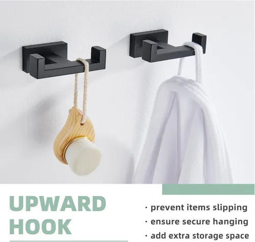 Miniatura 2 de APLusee Paquete de 2 ganchos dobles para toallas de baño, soporte cuadrado de acero inoxidable 304, soporte doble para abrigo, moderno para baño