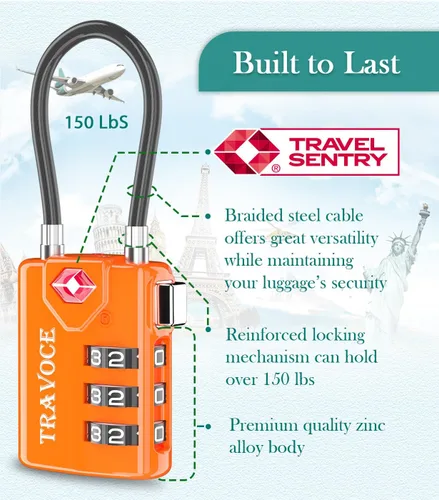 Miniatura 18 de Search Alert - Cerraduras de cable de equipaje de combinación de viaje aprobadas por la TSA para maleta, casillero de gimnasio, caja